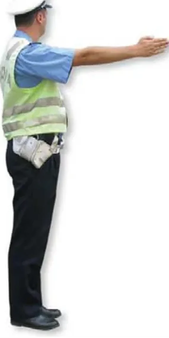 Znak koji daje policijski službenik prikazan na slici označava: