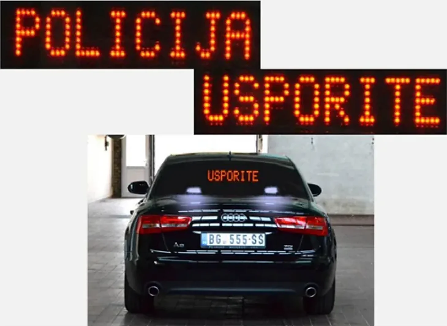 Svetlosni znak na vozilu policije, prikazan na slici, označava: