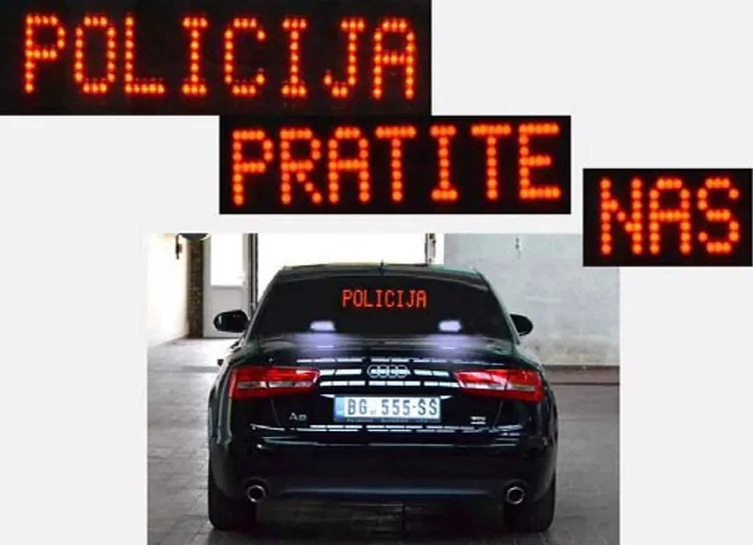 Svetlosni znak na vozilu policije, prikazan na slici, označava: